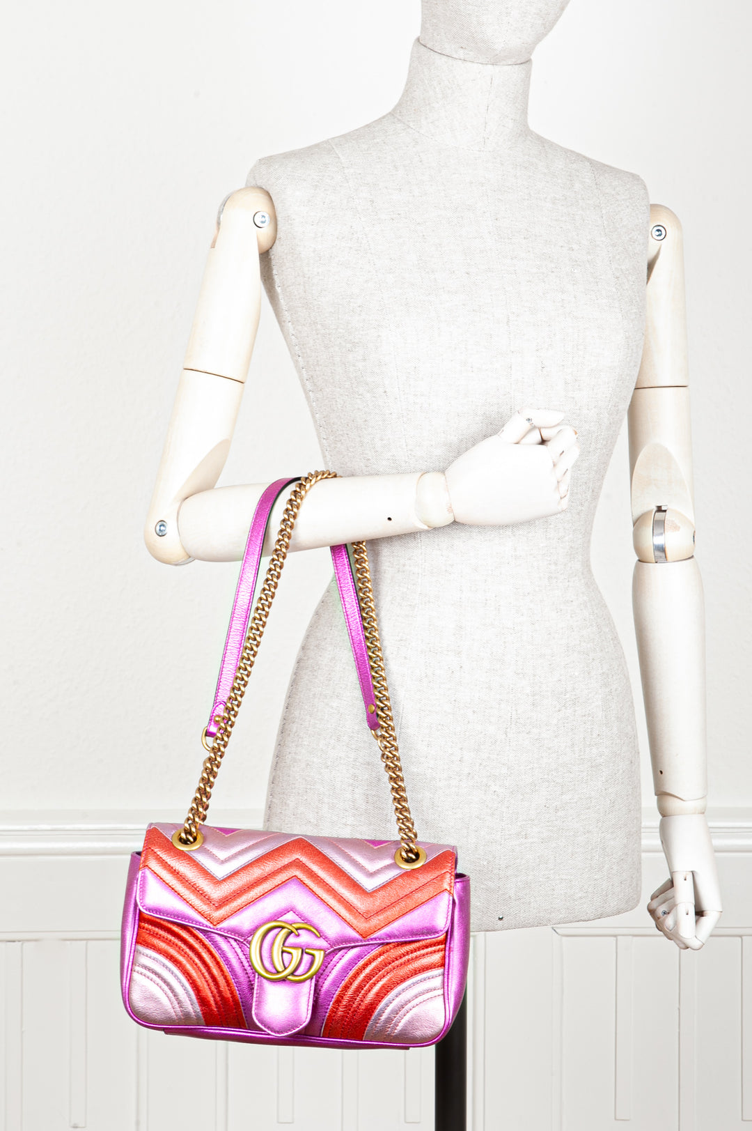 GUCCI Mini Marmont Métallisé Rose et Rouge