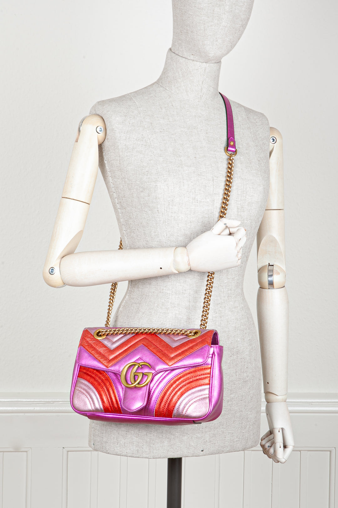GUCCI Mini Marmont Métallisé Rose et Rouge