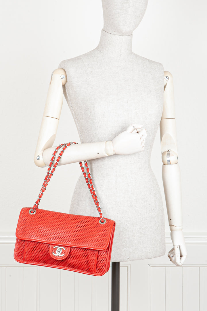 CHANEL Up in the Air Flap Bag Perforated Leather Red