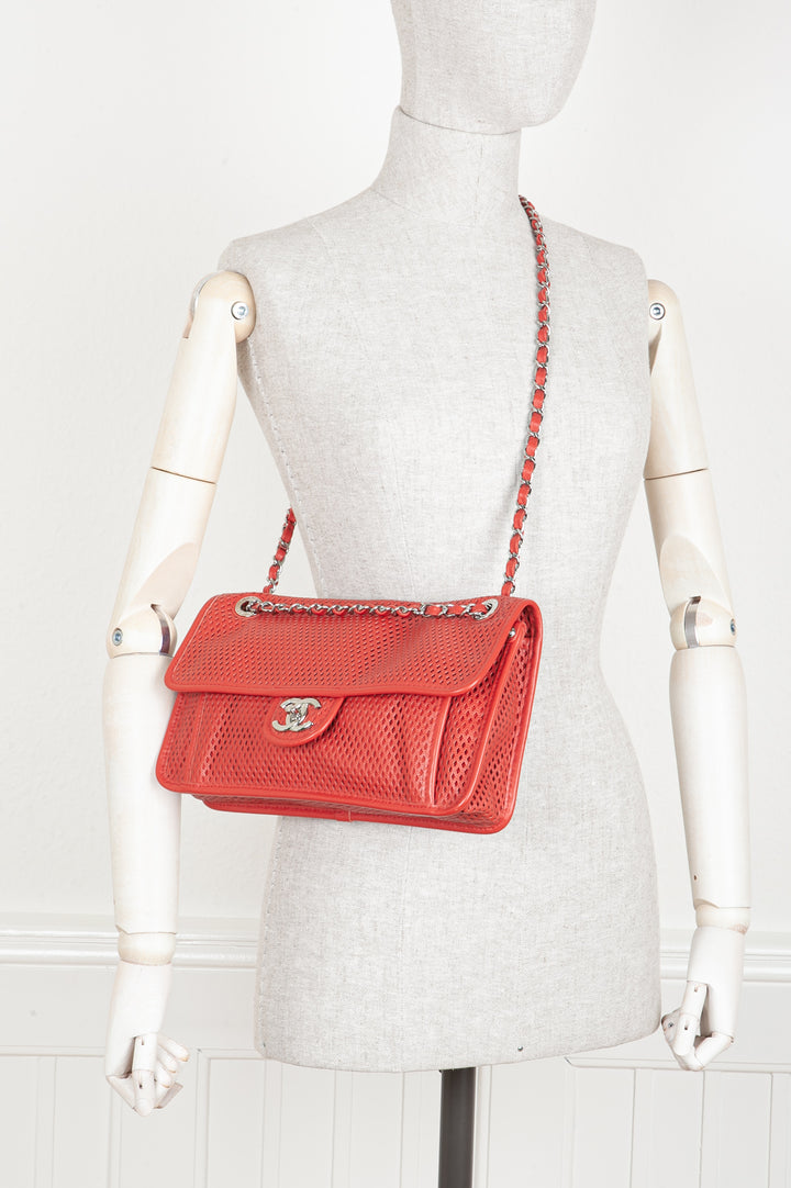CHANEL Up in the Air Flap Bag Perforated Leather Red