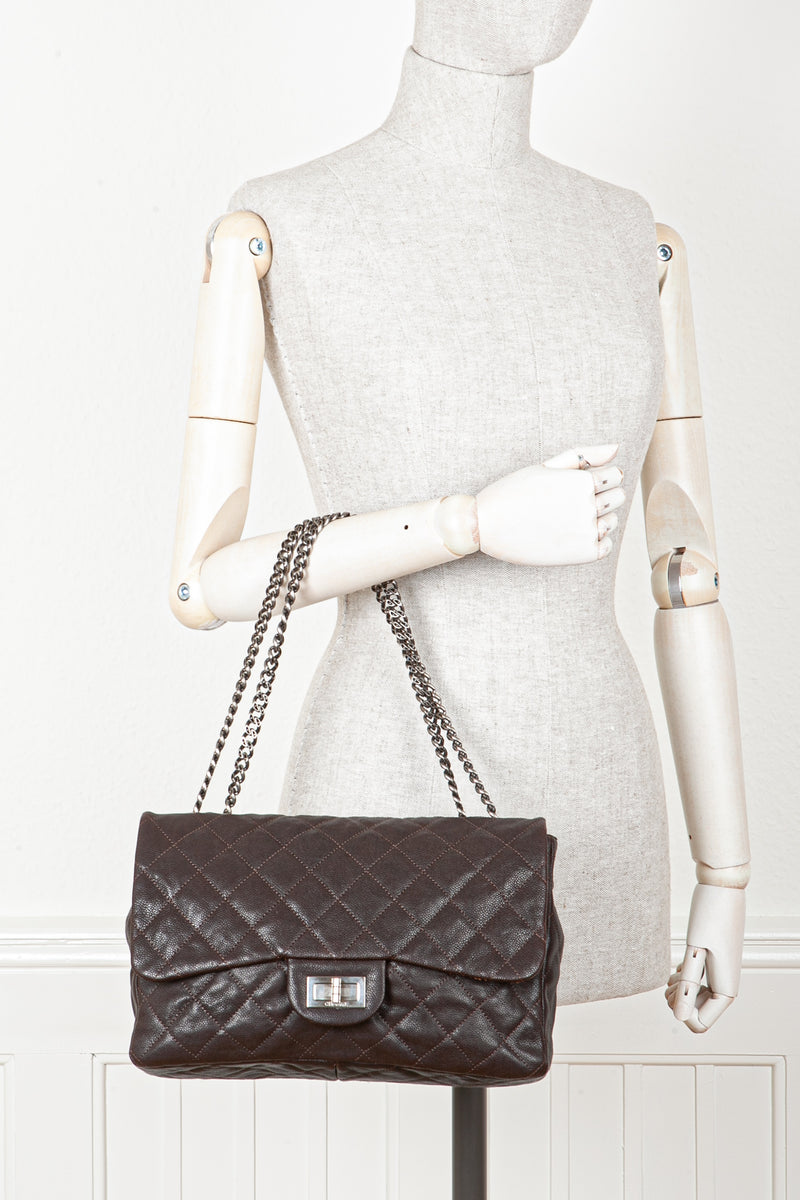 CHANEL 2.55 Single Flap Bag Caviar Brown