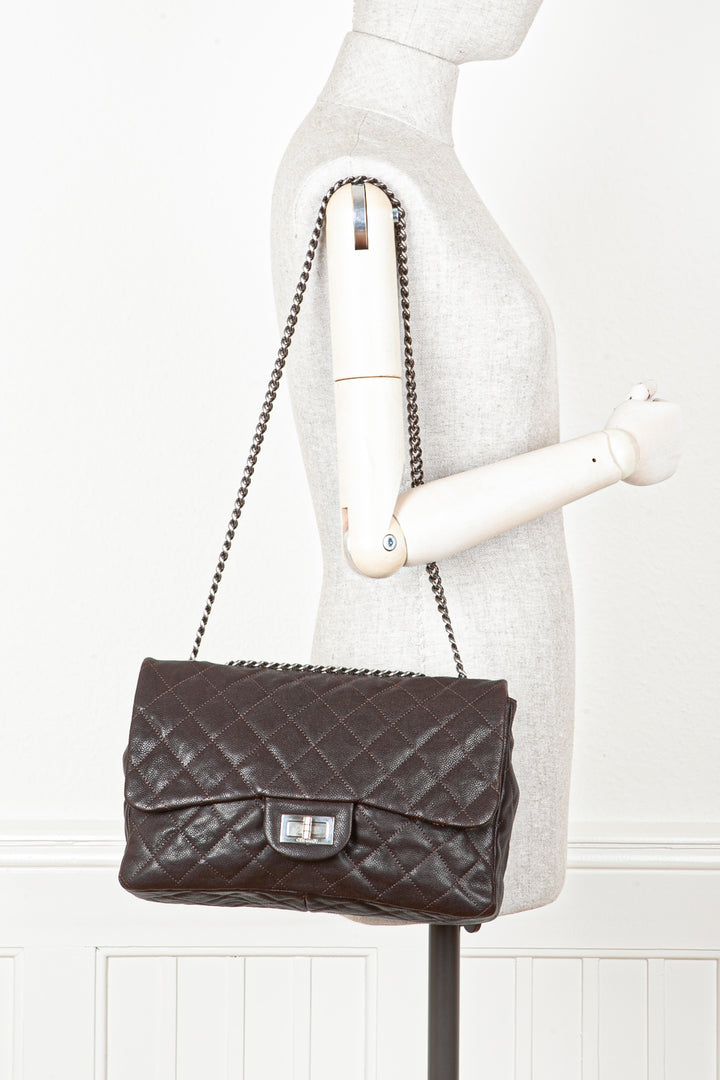 CHANEL 2.55 Single Flap Bag Caviar Brown