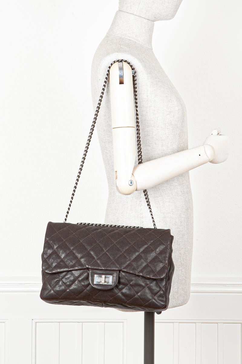 CHANEL 2.55 Single Flap Bag Caviar Brown