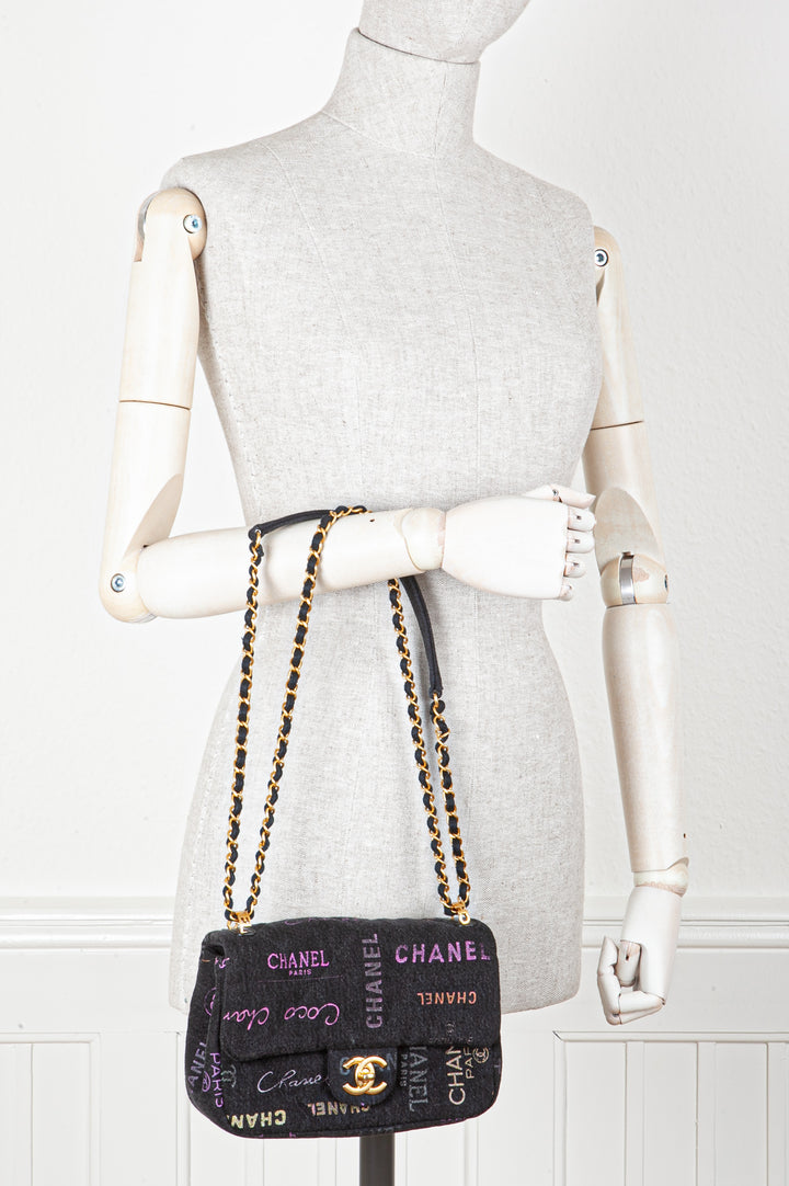 CHANEL Small Single Flap Denim Grafitti