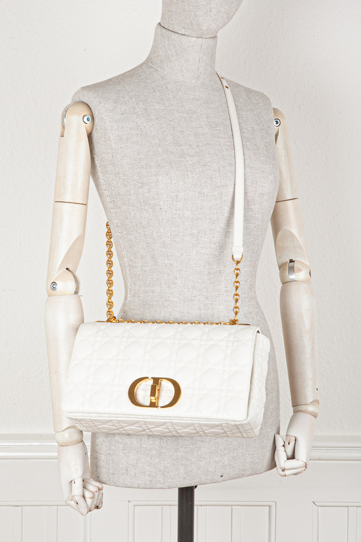 CHRISTIAN DIOR Large Caro Bag Cannage White