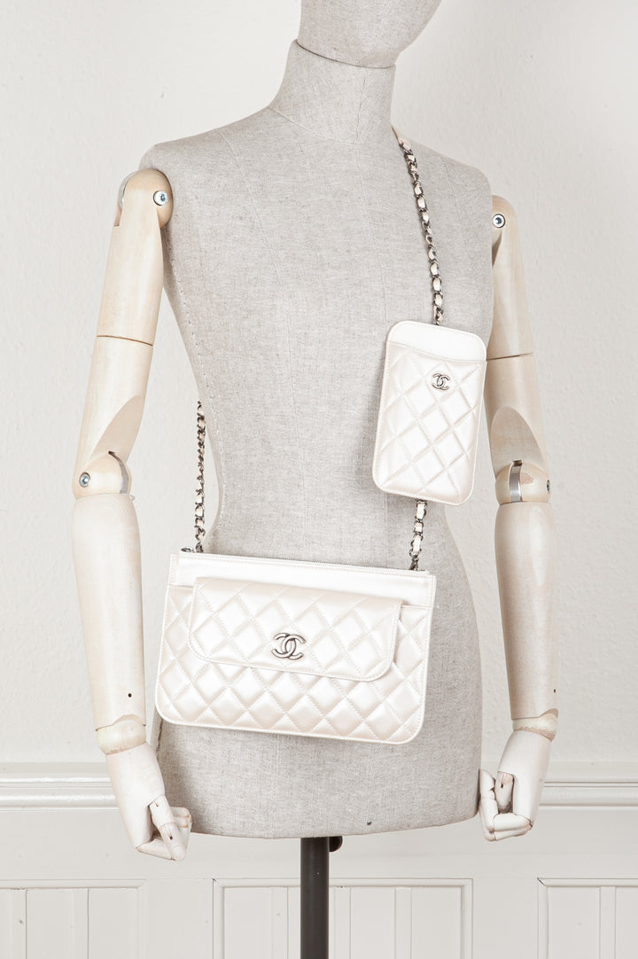 CHANEL Multi Pochette Bag Iridescent White