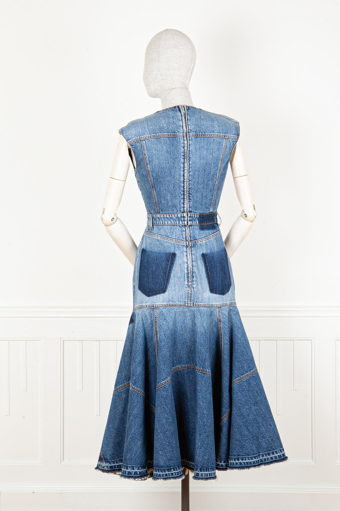 alexander mcqueen denim dress ALEXANDER MCQUEEN Patchwork Denim Dress – REAWAKE