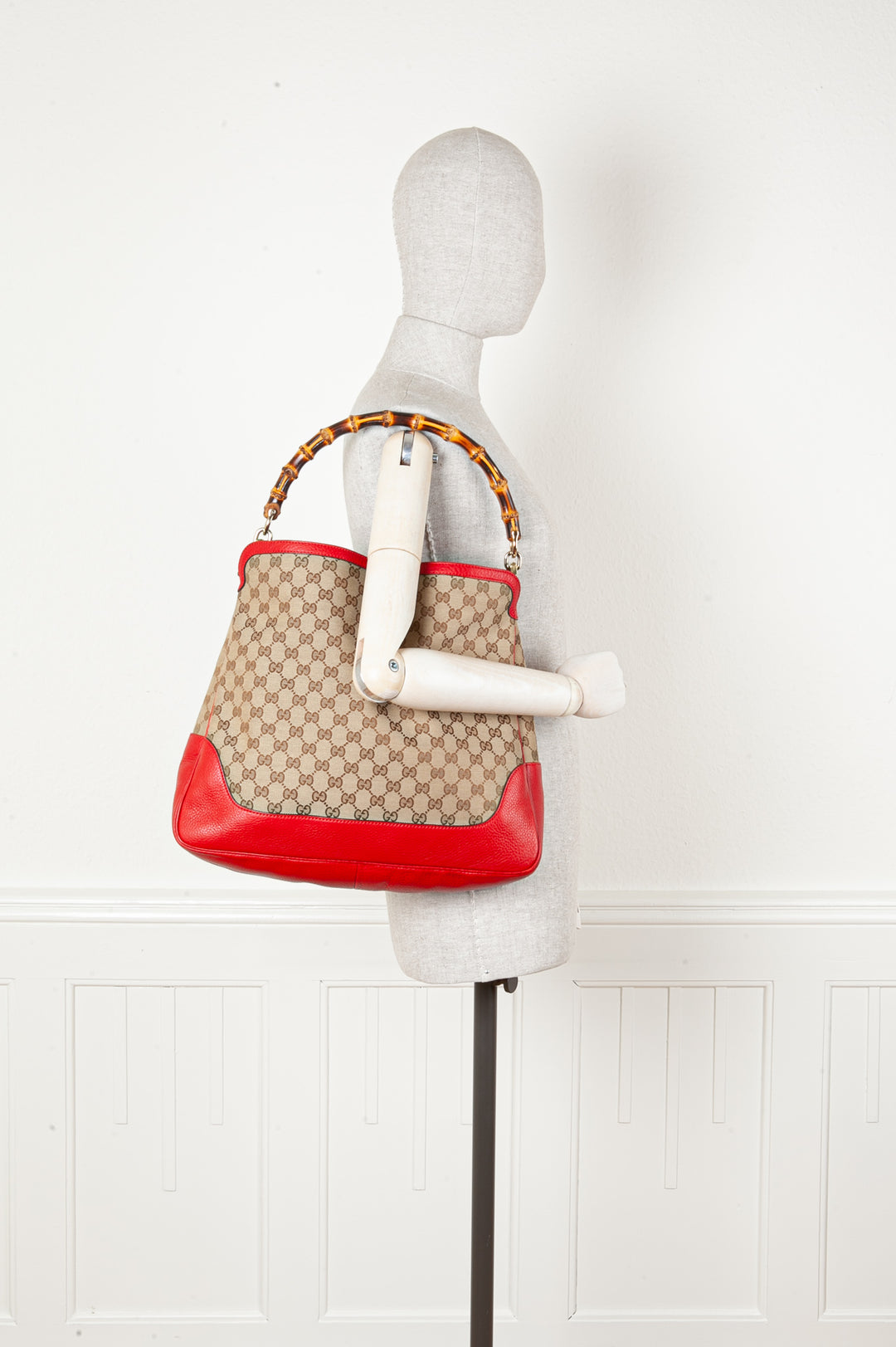 GUCCI Diana Bamboo Bag GG Canvas Red