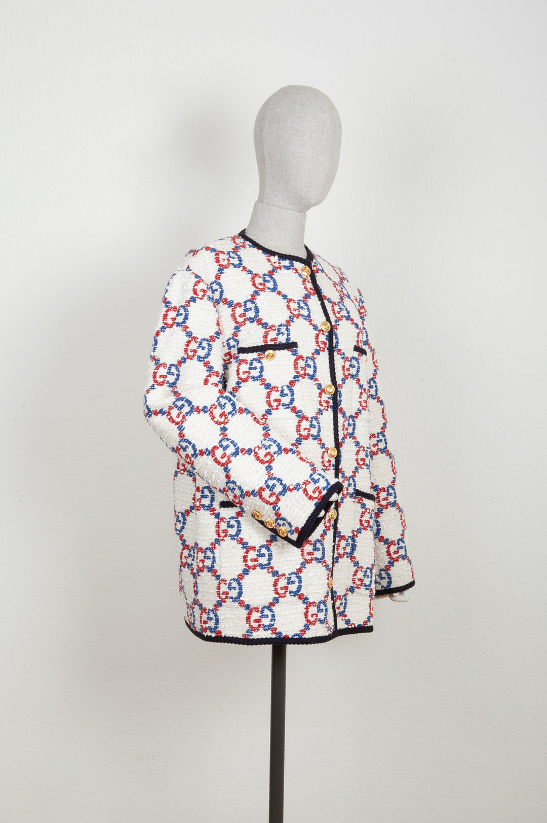 GUCCI Sylvie Tweed Jacket White Red Blue