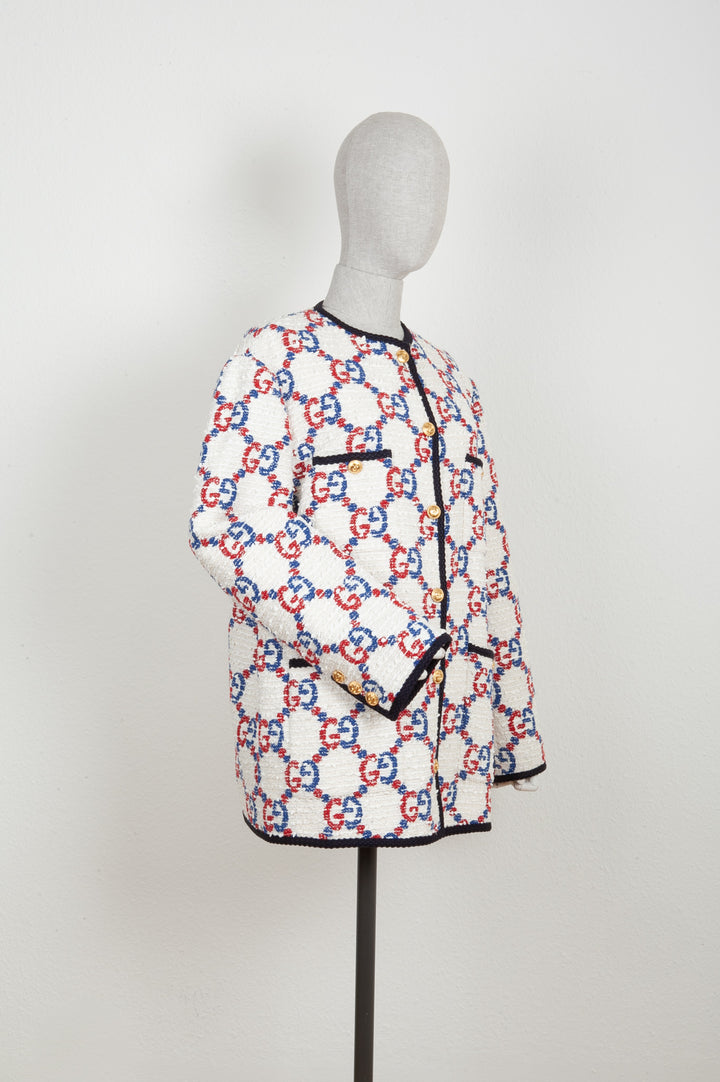 GUCCI Sylvie Tweed Jacket White Red Blue
