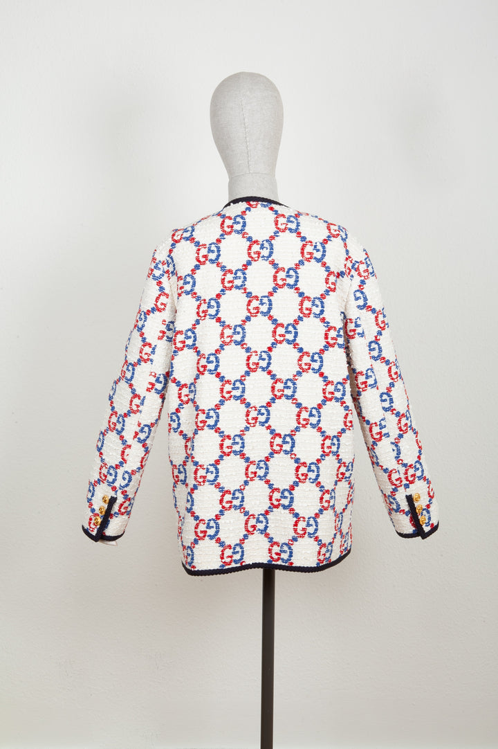 GUCCI Sylvie Tweed Jacket White Red Blue