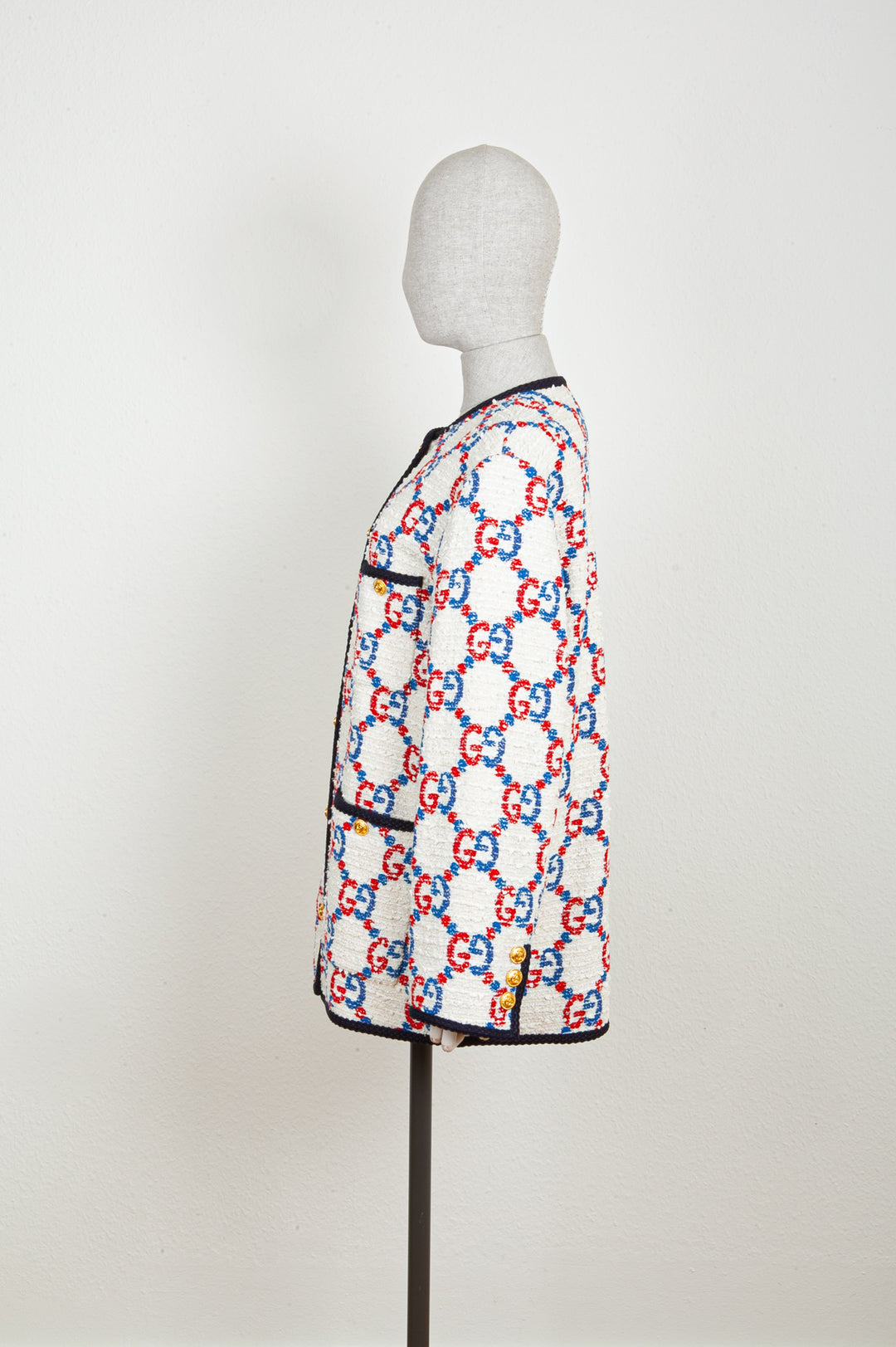 GUCCI Sylvie Tweed Jacket White Red Blue