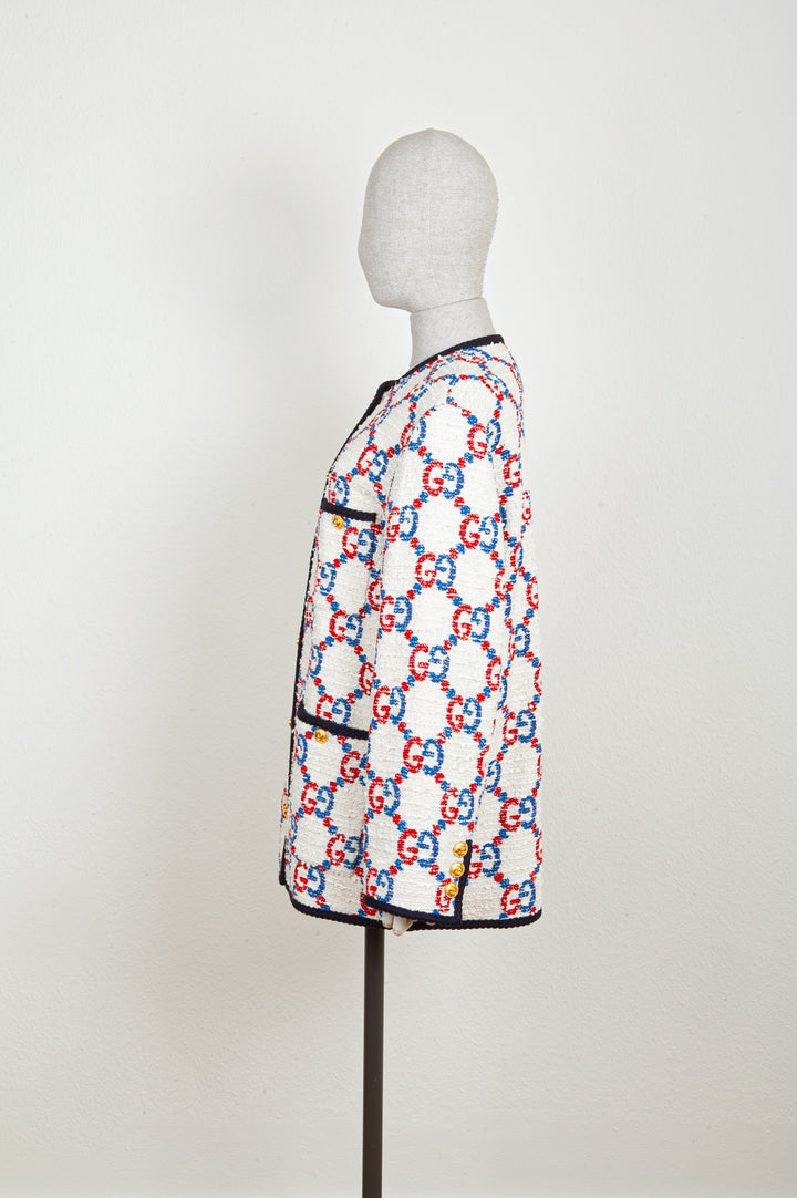 GUCCI Sylvie Tweed Jacket White Red Blue