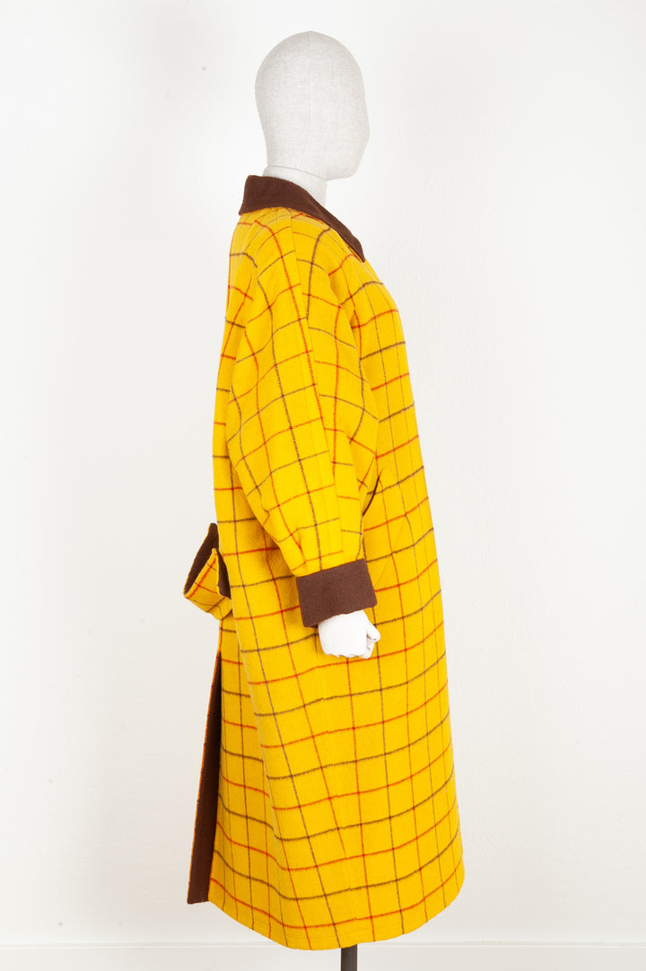 HERMÈS Manteau Laine Carreaux Jaune