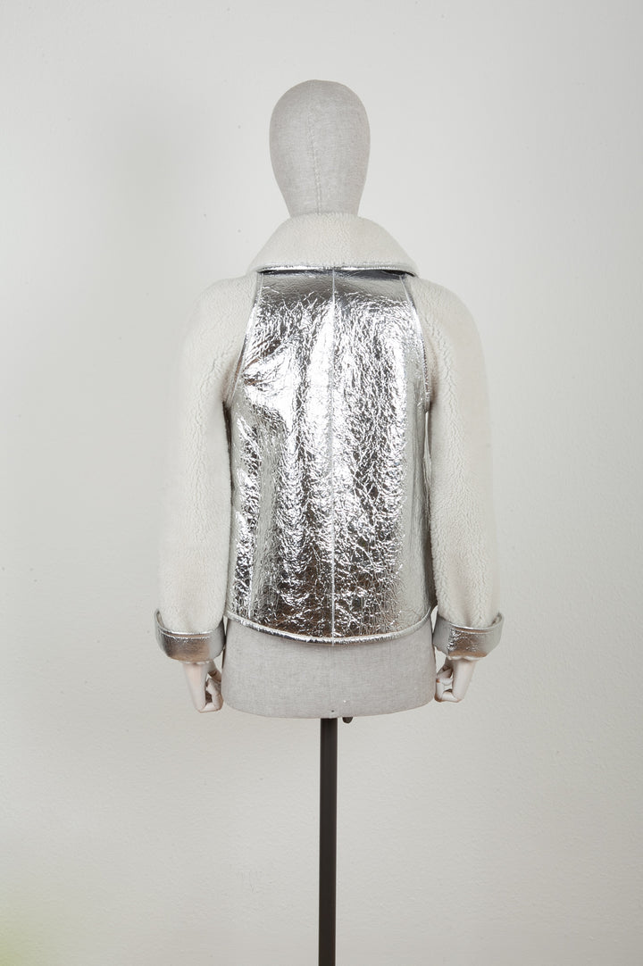 CHANEL Shearling Jacket with Metallic Leather Application