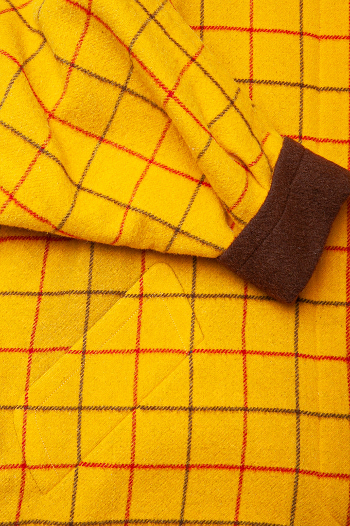 HERMÈS Manteau Laine Carreaux Jaune