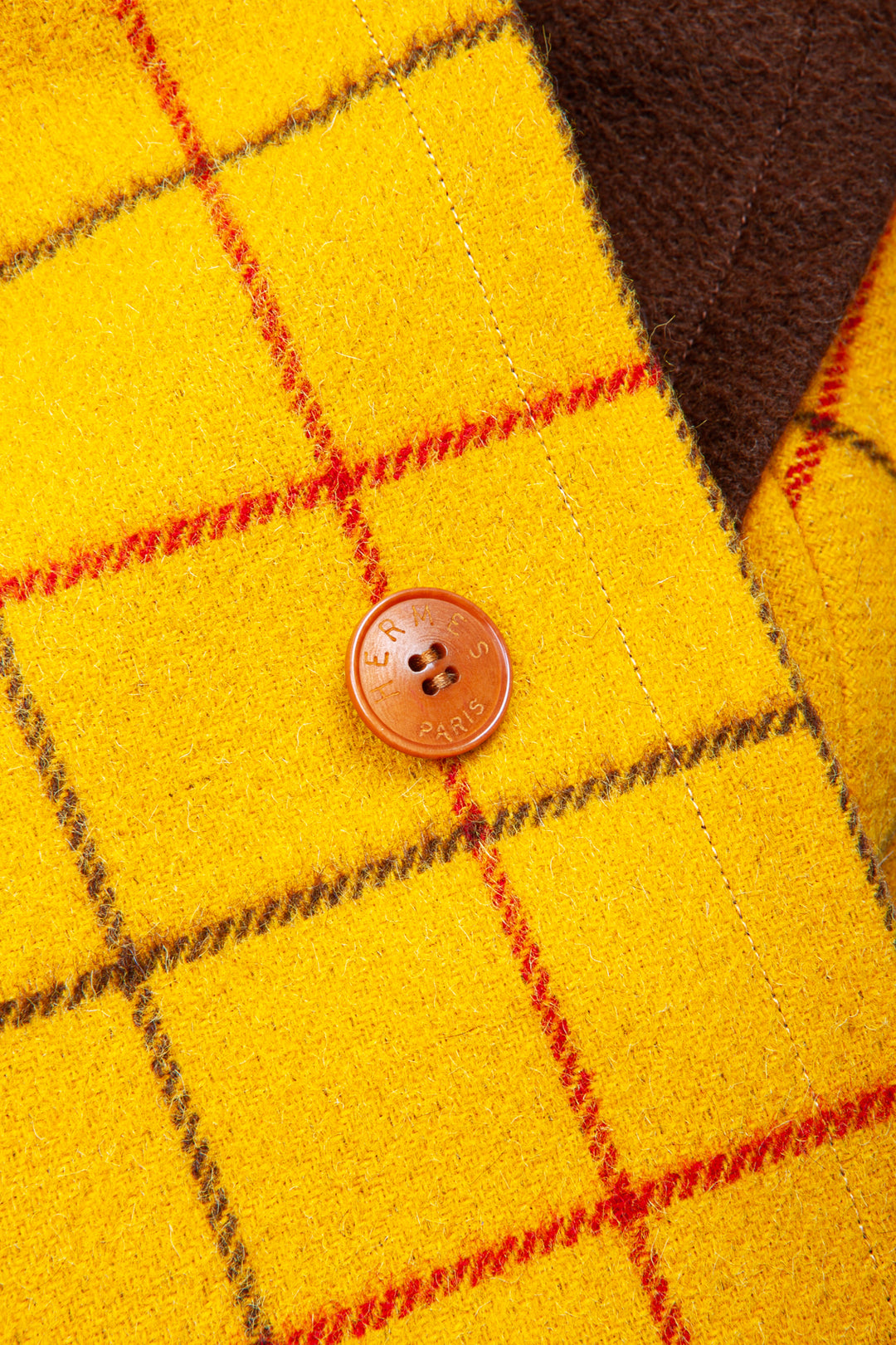 HERMÈS Manteau Laine Carreaux Jaune