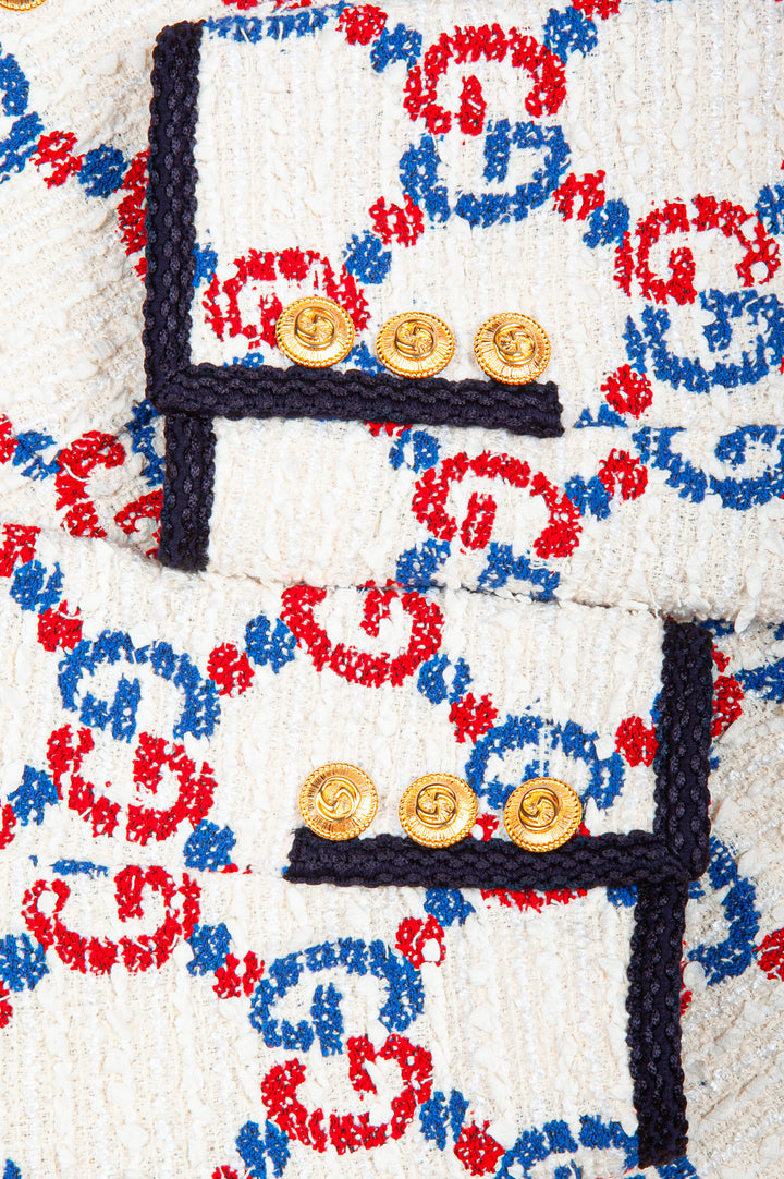 GUCCI Sylvie Tweed Jacket White Red Blue