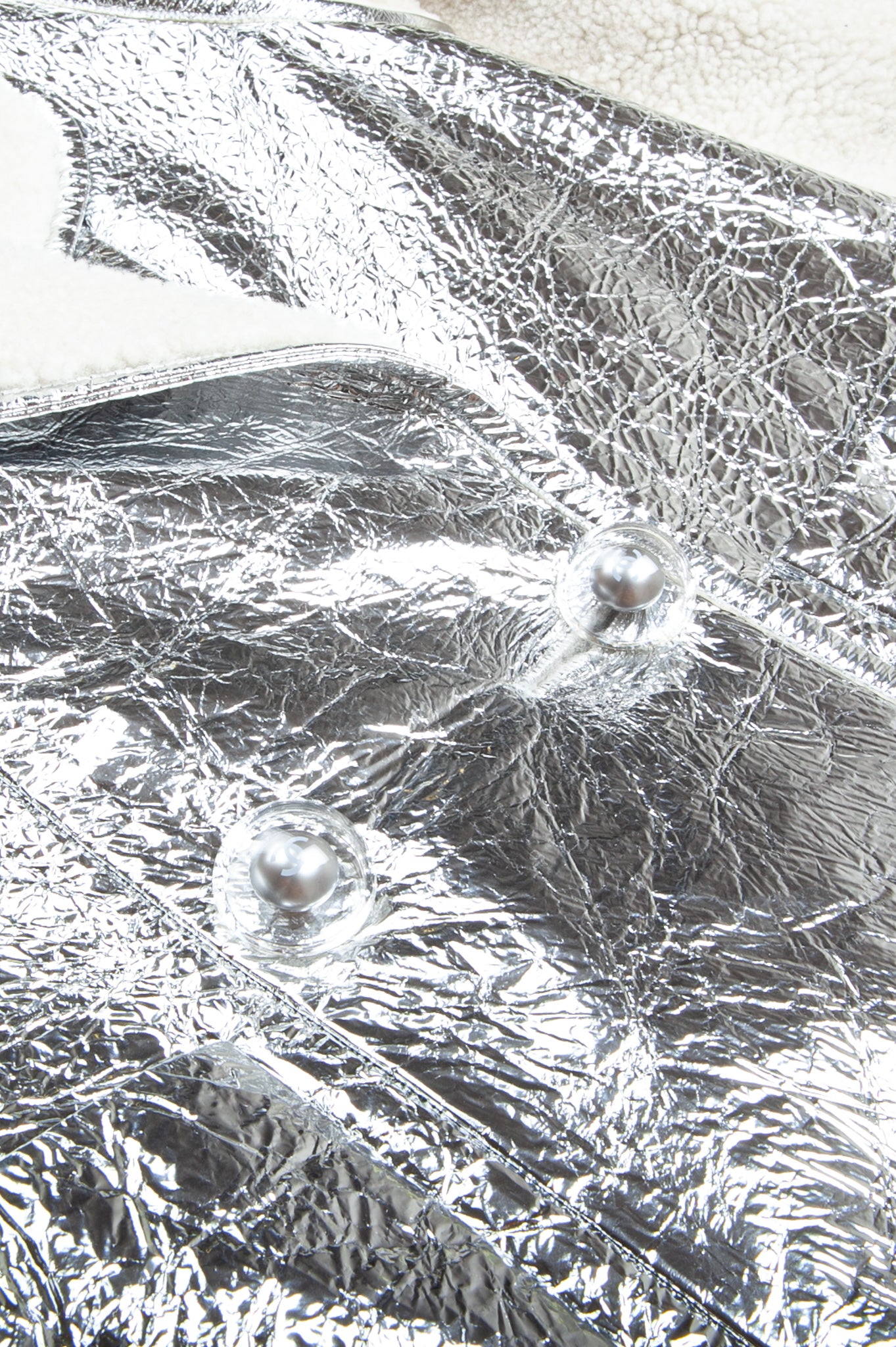 CHANEL Shearling Jacket with Metallic Leather Application