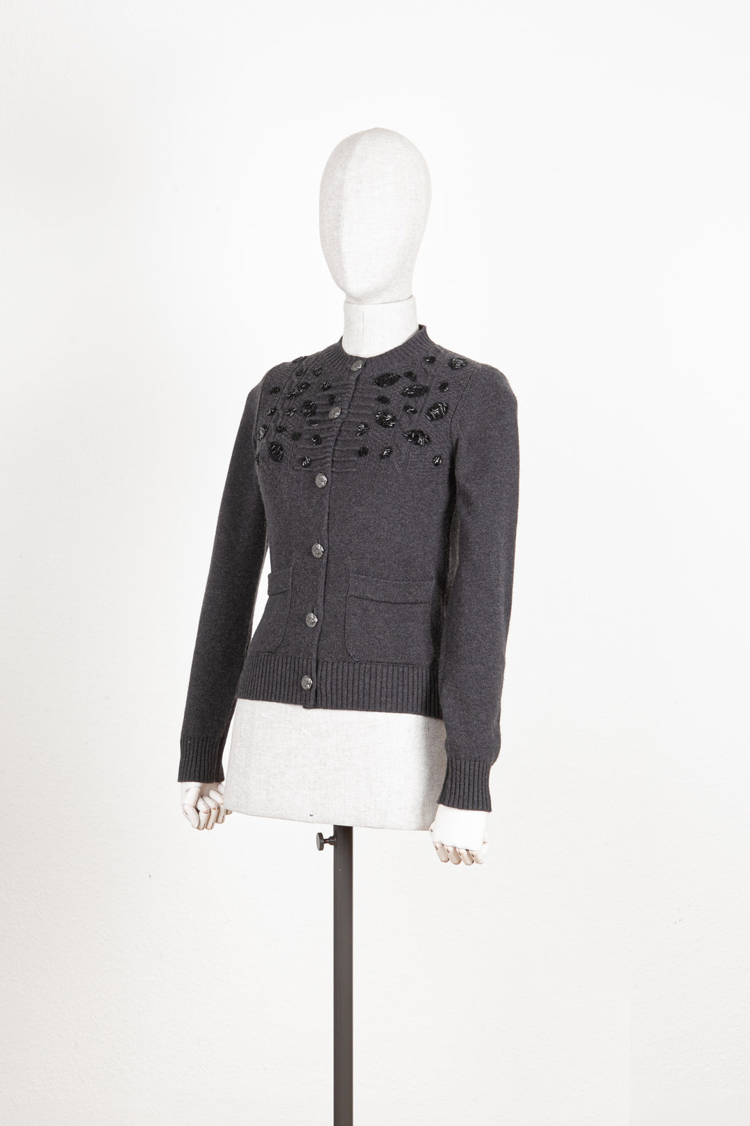 CHANEL Jacket Cashmere Knit Grey 16PF