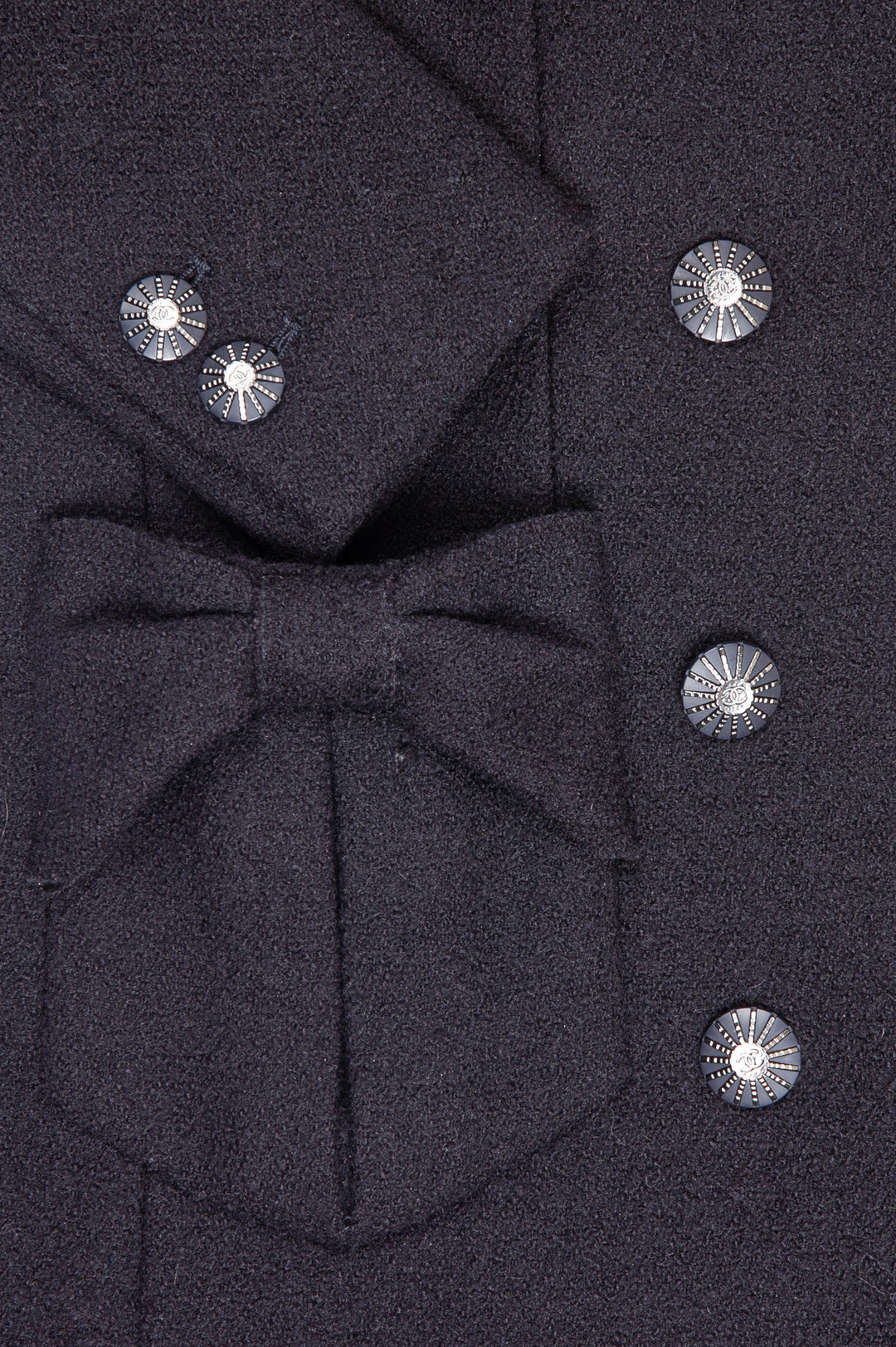CHANEL Jacket Bow Pockets Tweed Navy