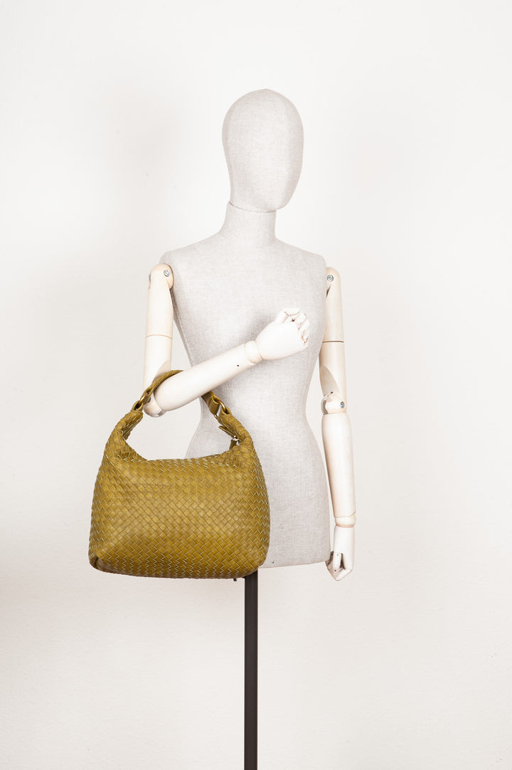 BOTTEGA VENETA Petit Sac Hobo Vert Intrecciato