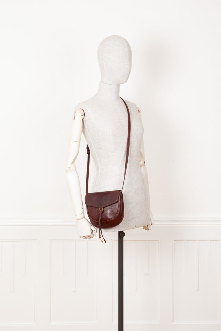 SAINT LAURENT Sac Datcha Effet Lézard Bordeaux
