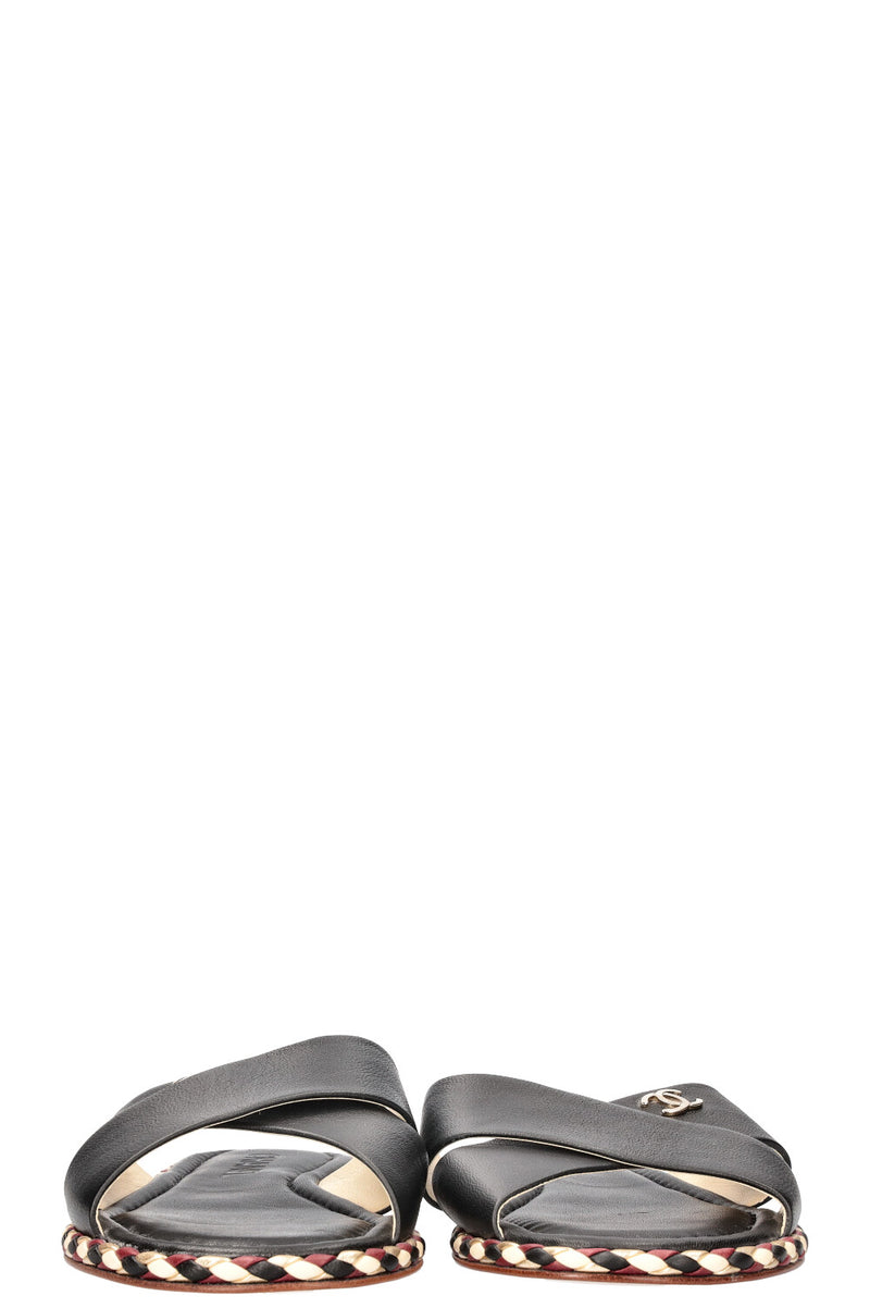 CHANEL Braided CC Mules Black Leather