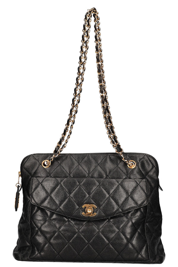 CHANEL Vintage Front Pocket Bag Caviar Black