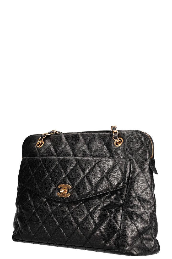 CHANEL Vintage Front Pocket Bag Caviar Black