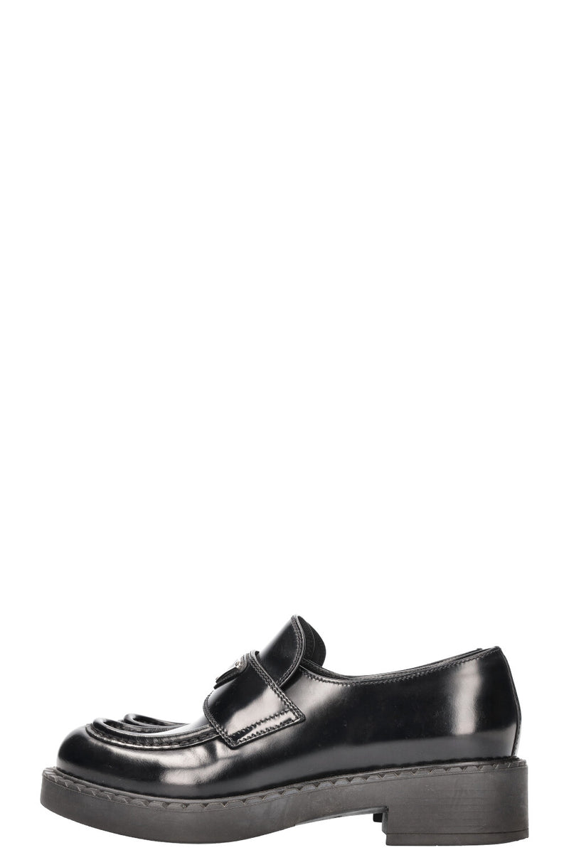 PRADA Logo Loafers Black Leather