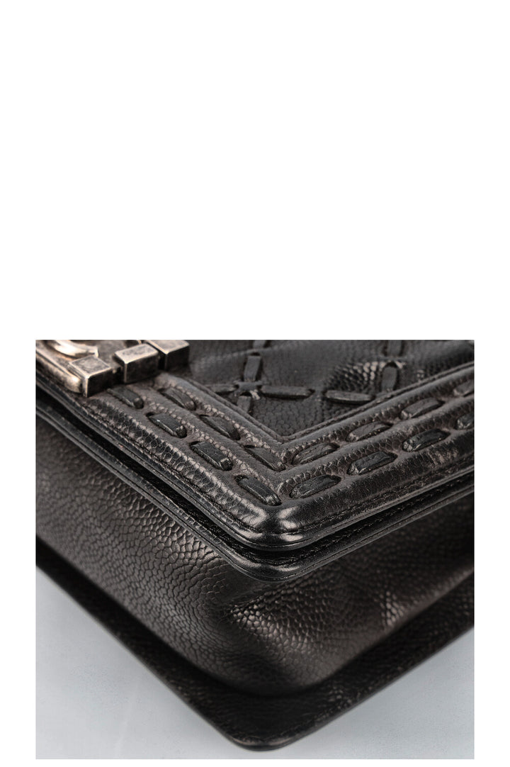 CHANEL Small Boy Whipstitch Caviar Black