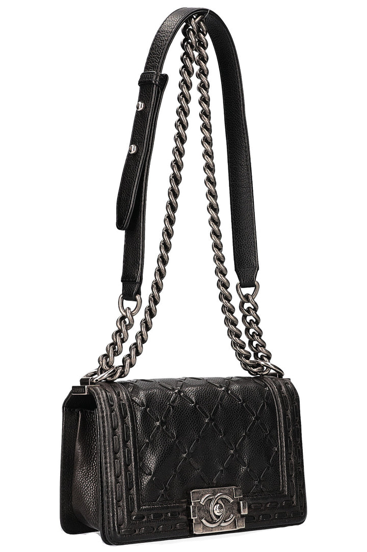 CHANEL Small Boy Whipstitch Caviar Black