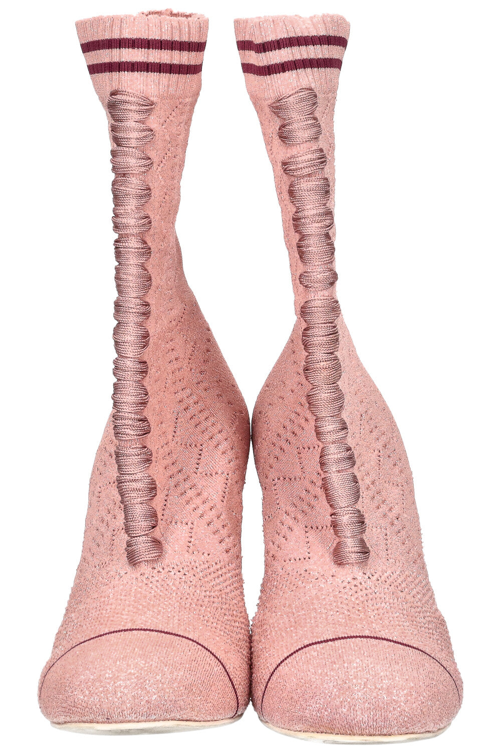 FENDI Heels Boots Stretch Fabric Glitter Pink REAWAKE