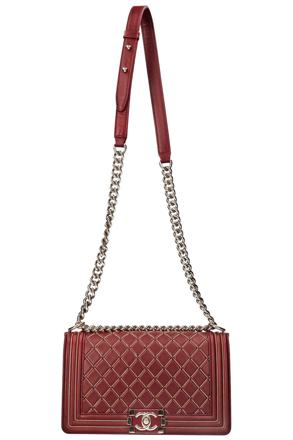 CHANEL Boy Bag Chain Quilted Red REAWAKE