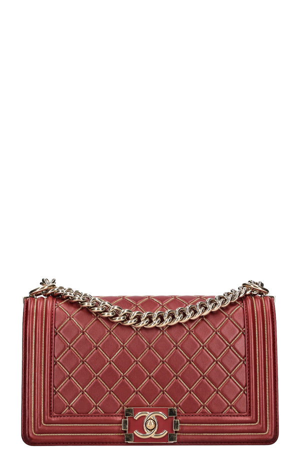 CHANEL Boy Bag Chain Quilted Red