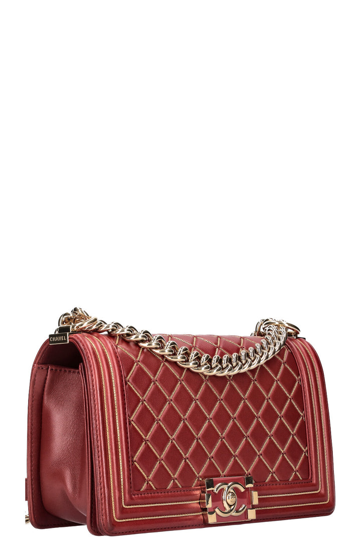 CHANEL Boy Bag Chain Quilted Red