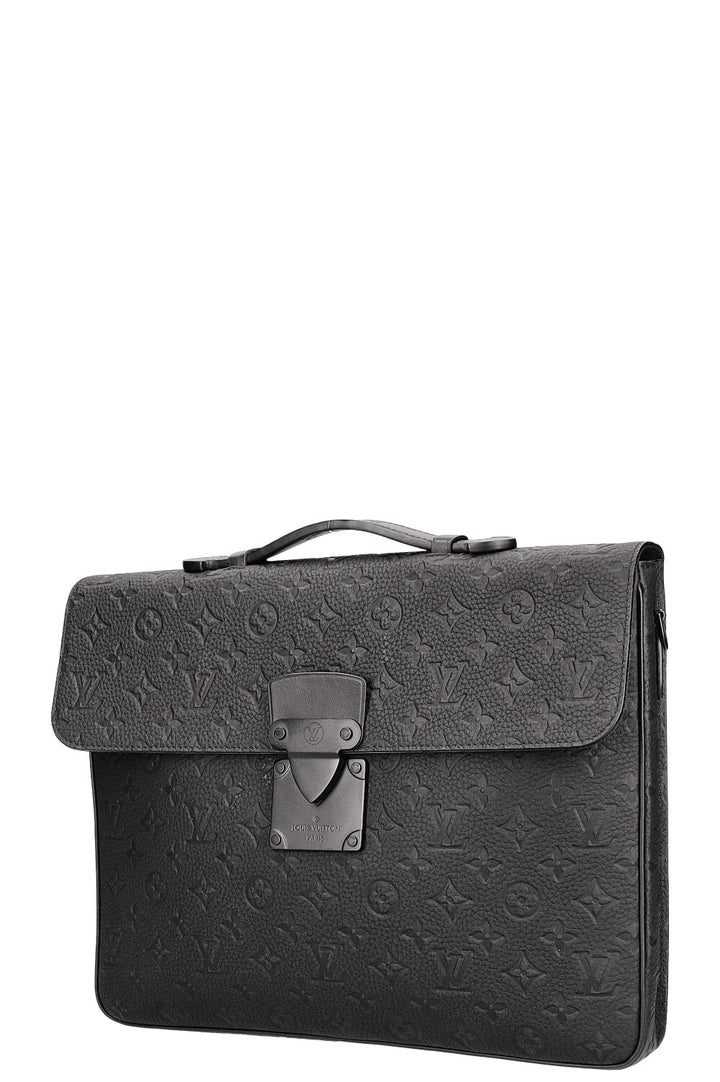 LOUIS VUITTON S Lock Briefcase Taurillon Leather Black