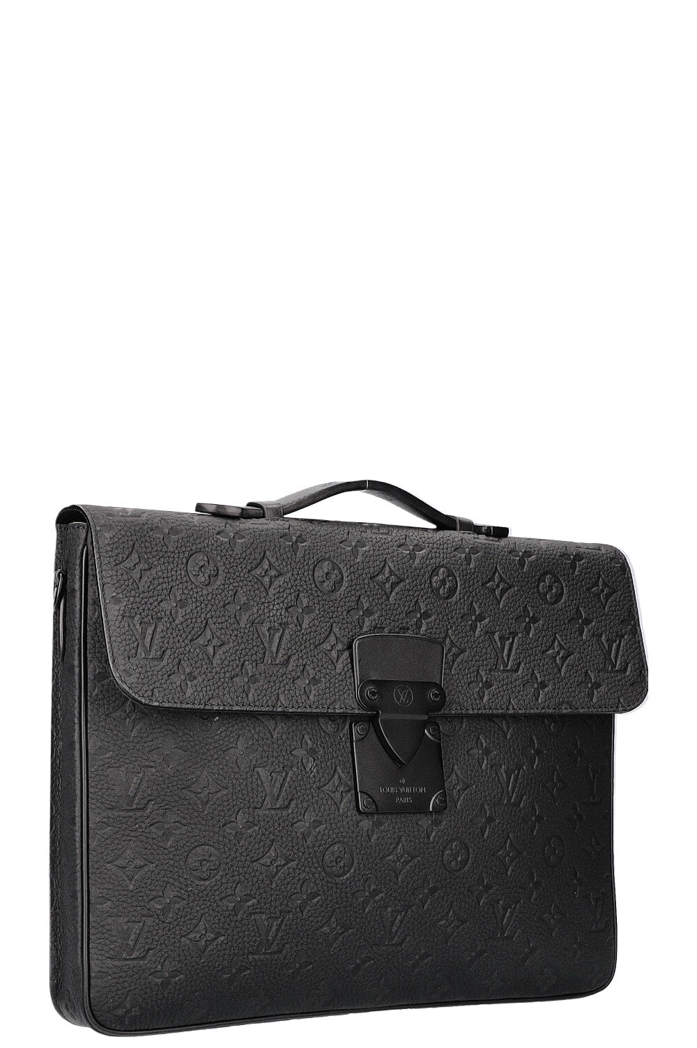 LOUIS VUITTON S Lock Briefcase Taurillon Leather Black