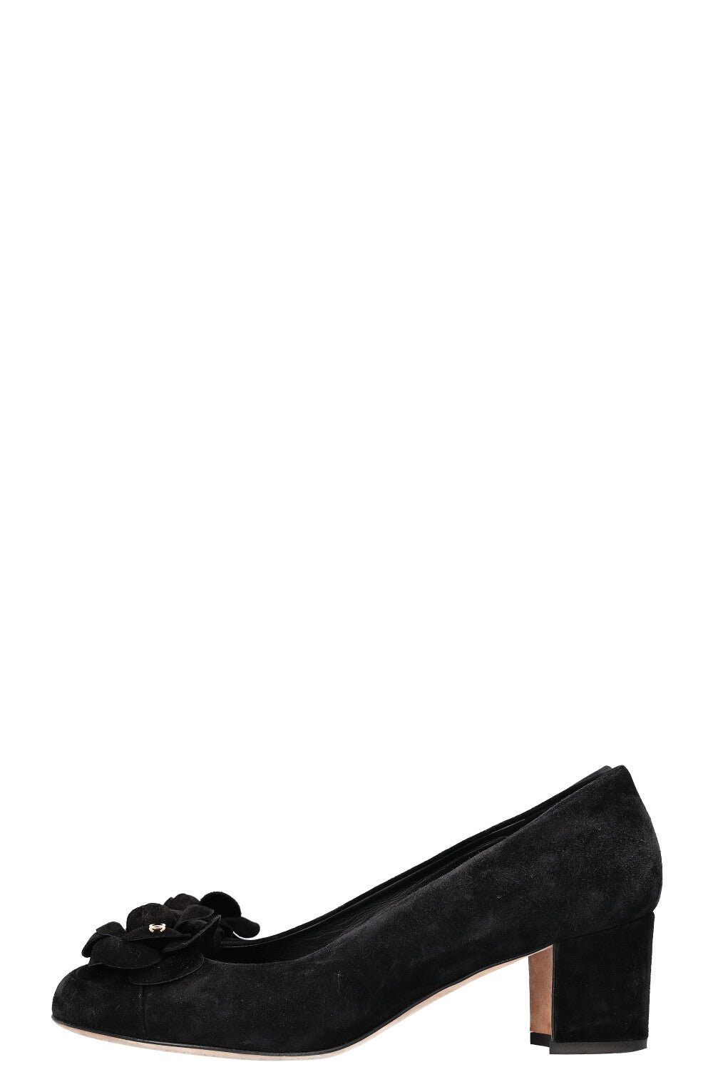 CHANEL Camelia Heels Suede Black