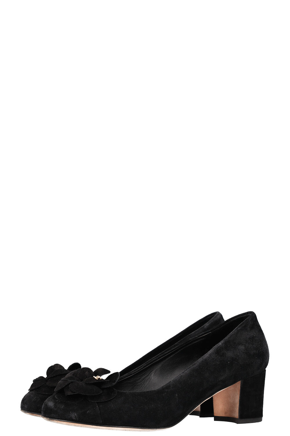 CHANEL Camelia Heels Suede Black