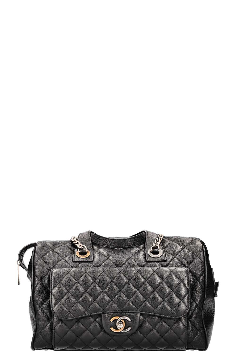 CHANEL Casual Pocket Bowling Bag Quilted Goatskin Black