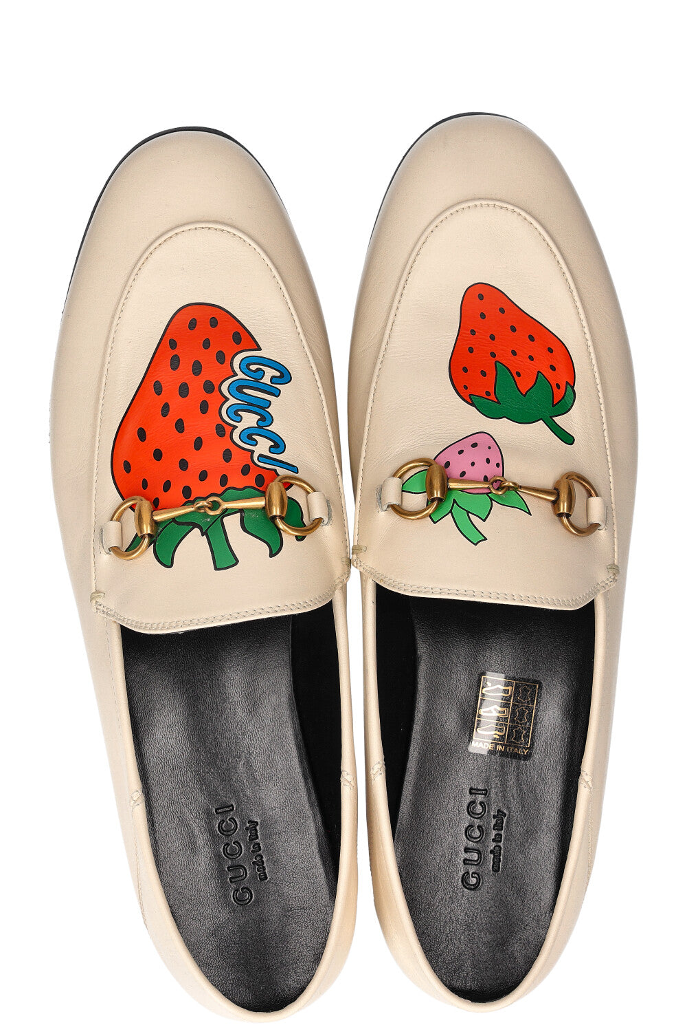 GUCCI Jordaan Loafers with Strawberry Motives White REAWAKE