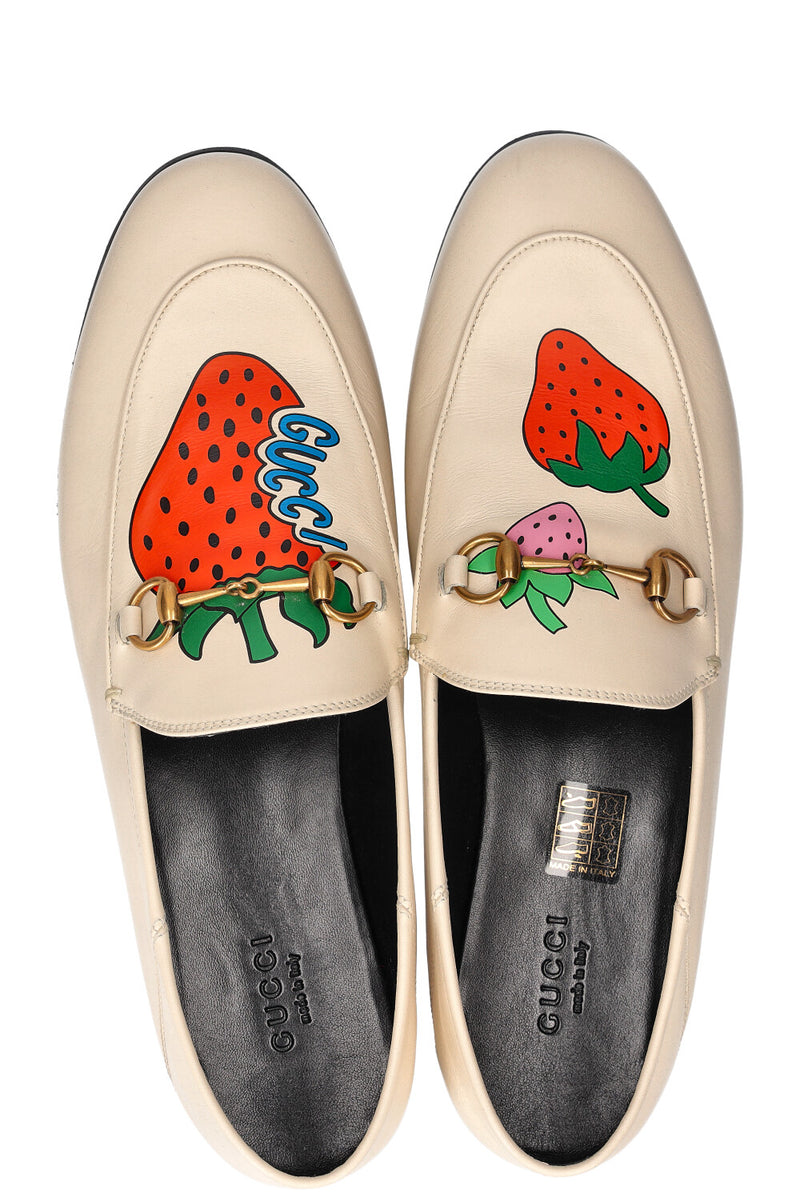 GUCCI Jordaan Loafers with Strawberry Motives White