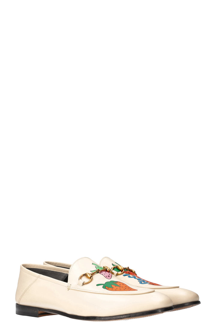 GUCCI Jordaan Loafers with Strawberry Motives White