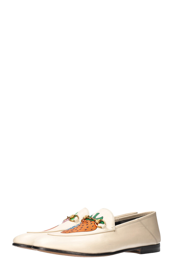 GUCCI Jordaan Loafers with Strawberry Motifs White