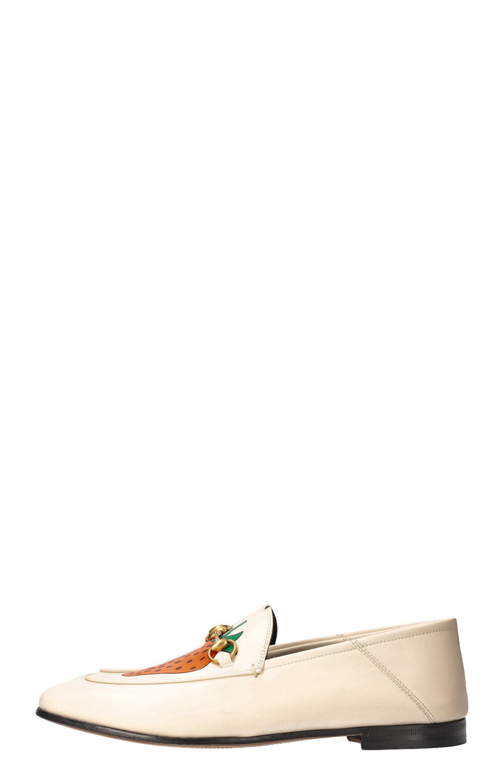 GUCCI Jordaan Loafers with Strawberry Motifs White
