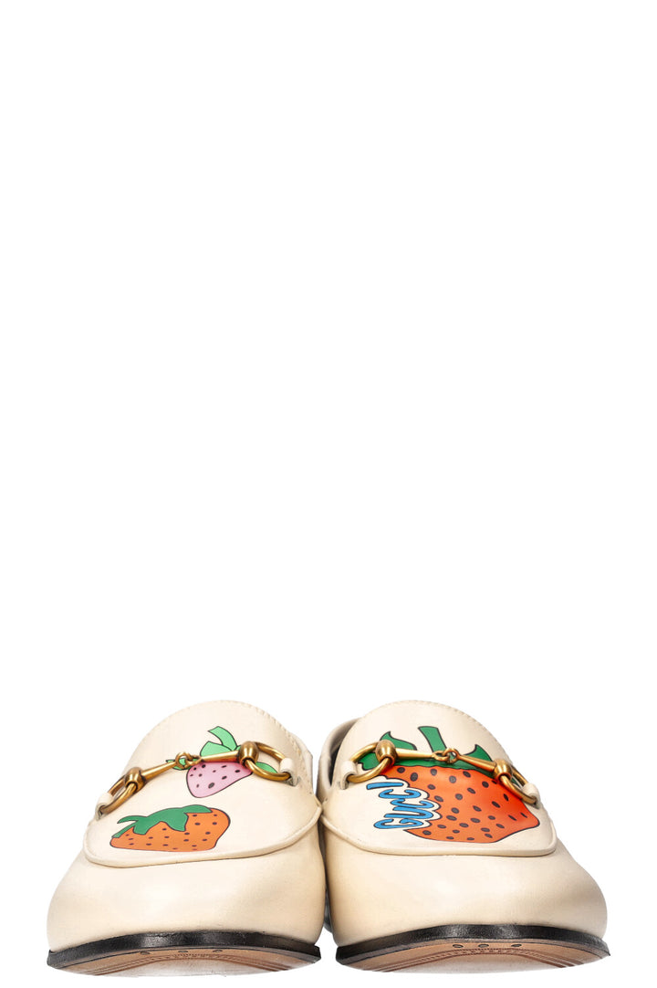 GUCCI Jordaan Loafers with Strawberry Motifs White