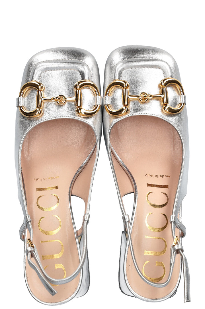 GUCCI Baby Horsebit Slingback Pumps Silver