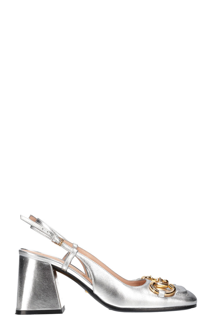 GUCCI Baby Horsebit Slingback Pumps Silver